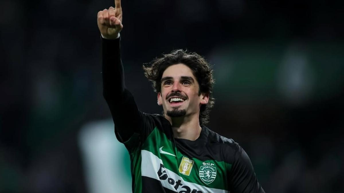 Trincao celebrates a goal scored with Sporting de Portugal