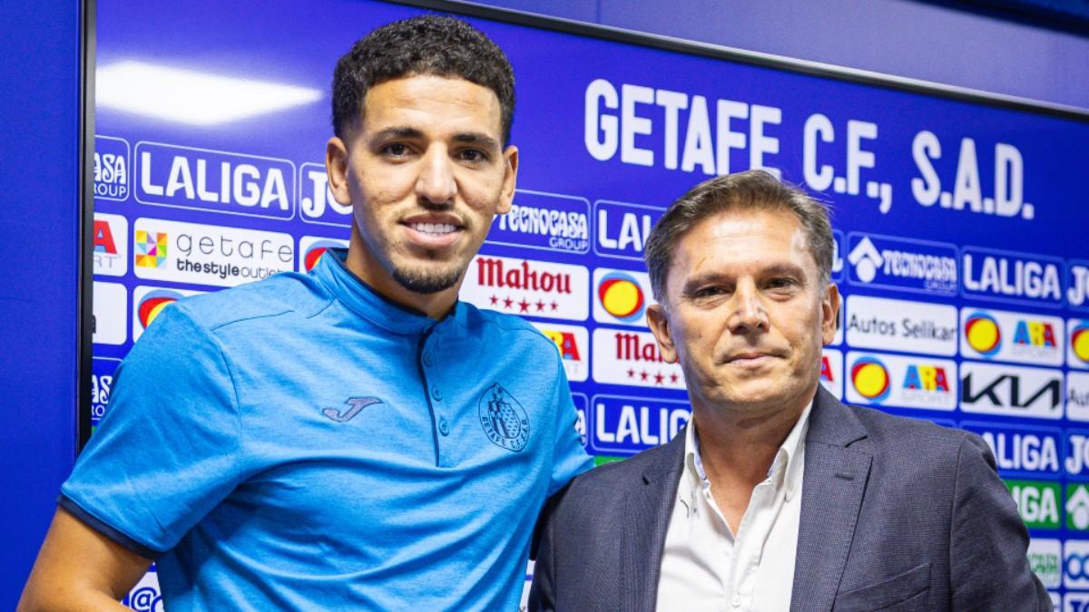 Abdel Abqar, en su presentación con el Getafe / Getafe CF