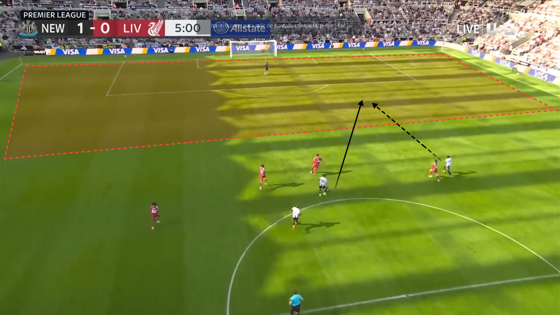 La defensa del Liverpool expuesta en transición defensiva en el primer gol del Newcastle