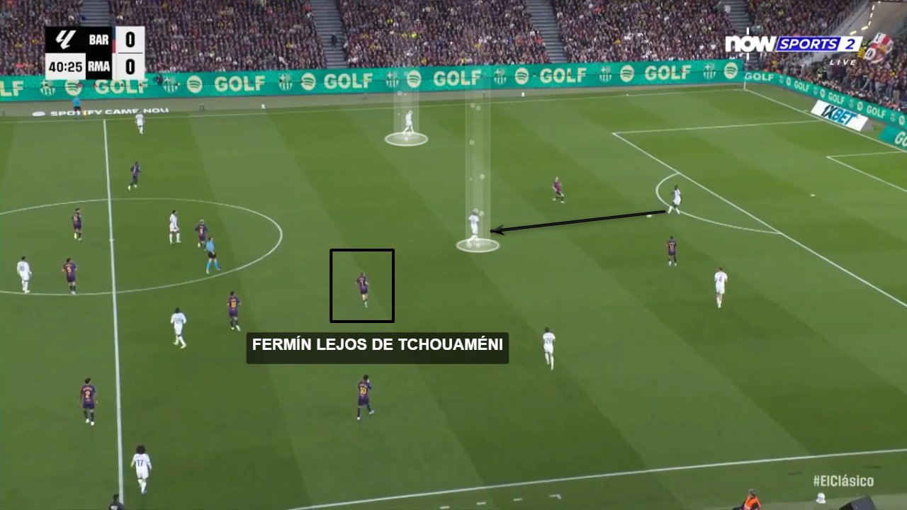 Mala presión del Barcelona en el primer gol del Madrid 2