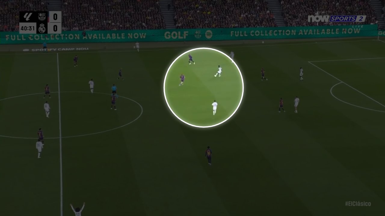 Mala presión del Barcelona en el primer gol del Madrid