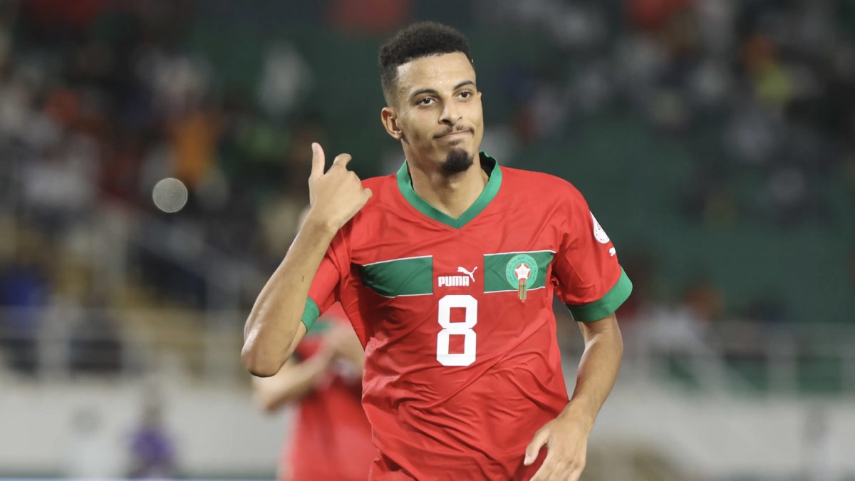 Azzedine Ounahi celebra un gol con la selección de Marruecos