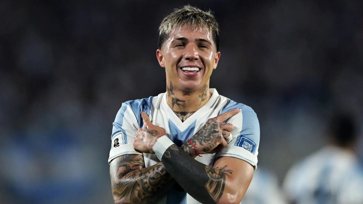 Enzo Fernández celebra un gol anotado con Argentina