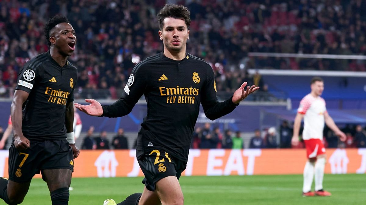 Brahim Díaz celebra un gol con el Real Madrid