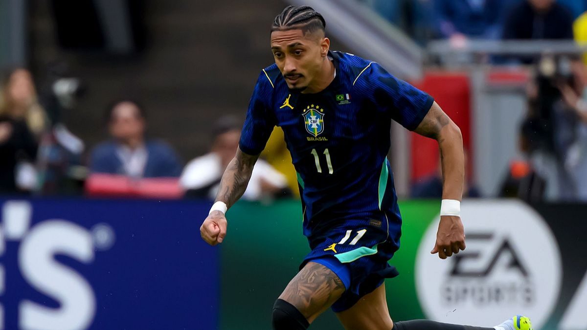 Raphinha during a match with the Brazil national team