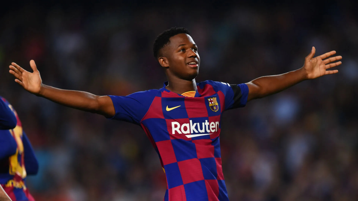 Ansu Fati celebra un gol anotado con el Barcelona