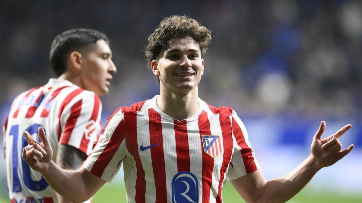 Julián Álvarez celebra un gol marcado con el Atlético de Madrid