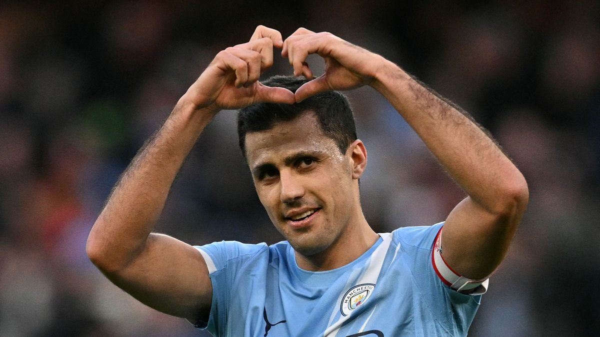 Rodri celebra un gol anotado con el Manchester City
