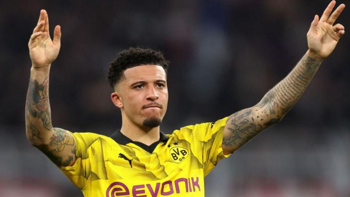 Jadon Sancho celebra un gol anotado con el Borussia Dortmund