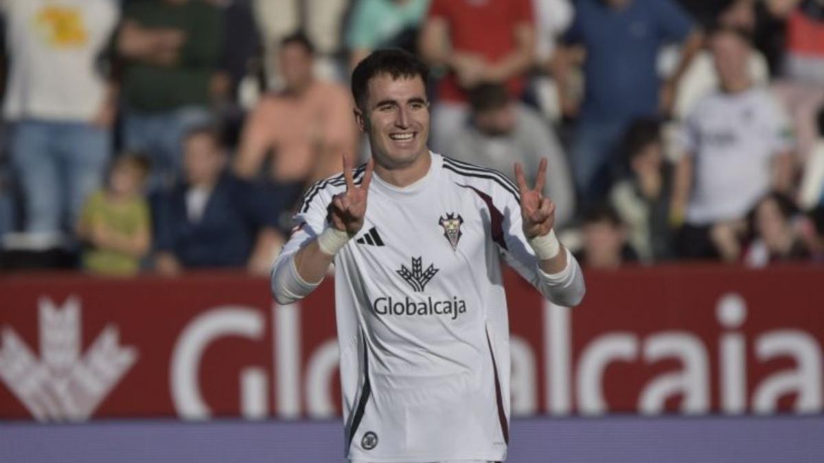 Jon Morcillo celebrates a goal scored with Albacete