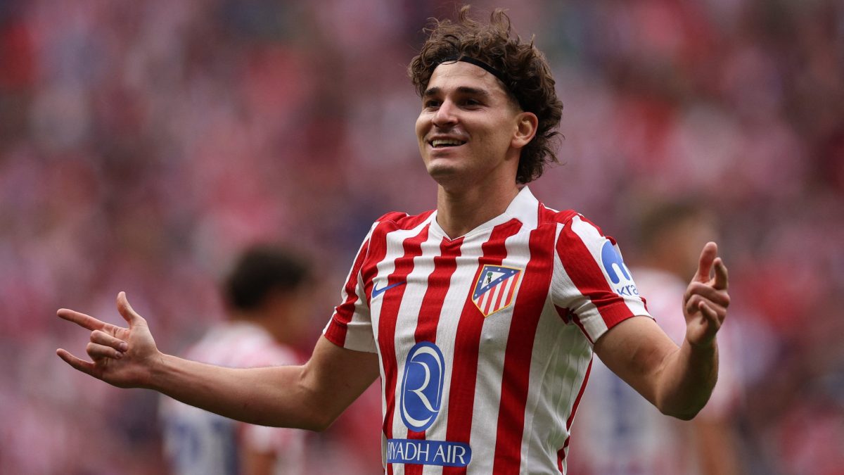 Julián Álvarez celebra un gol marcado con el Atlético de Madrid
