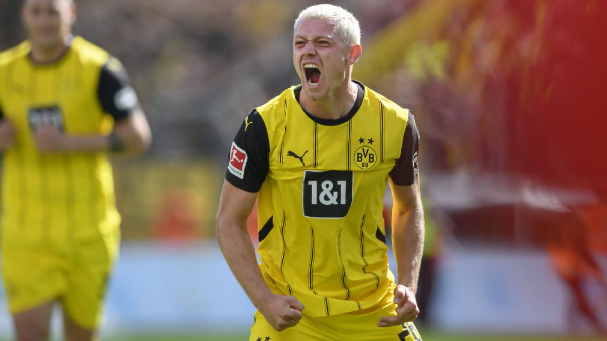 Julian Ryerson celebrates a goal scored with Borussia Dortmund