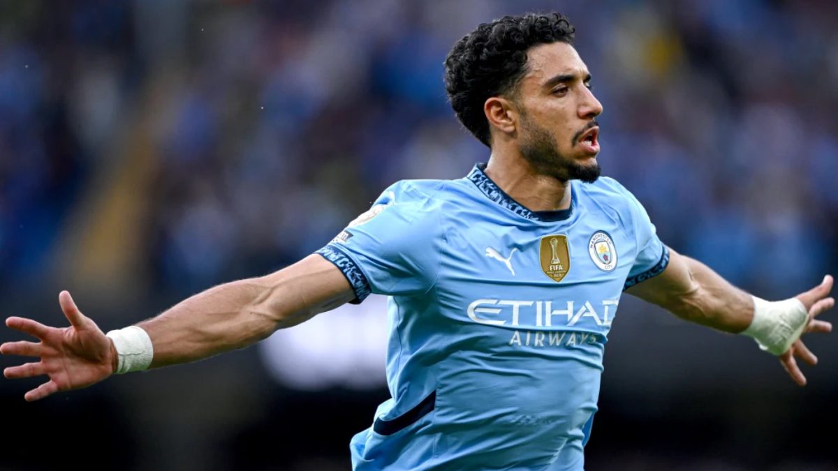 Omar Marmoush celebrates a goal scored with Manchester City