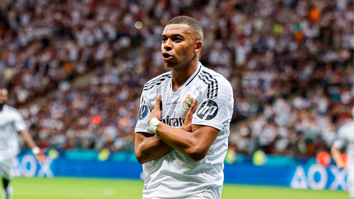 Kylian Mbappé celebra un gol con el Real Madrid