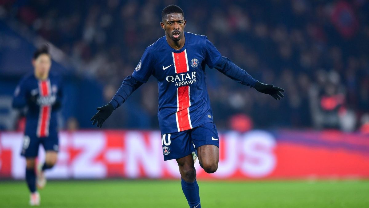 Ousmane Dembélé celebrates a goal scored with PSG