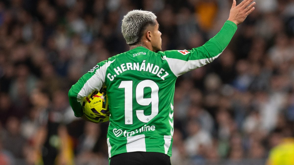 Cucho Hernández celebra un gol con el Real Betis