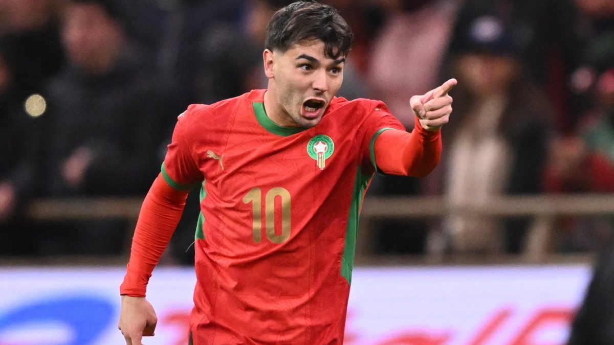 Brahim Díaz celebra un gol con la selección de Marruecos