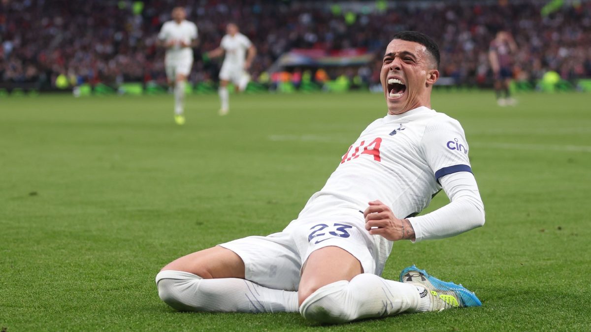 Pedro Porro celebrates a goal scored with Tottenham