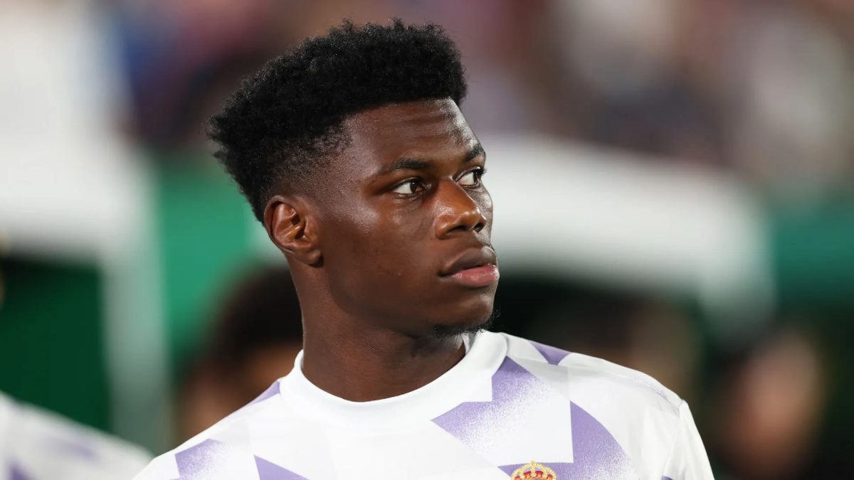 Aurélien Tchouaméni antes de un partido con el Real Madrid