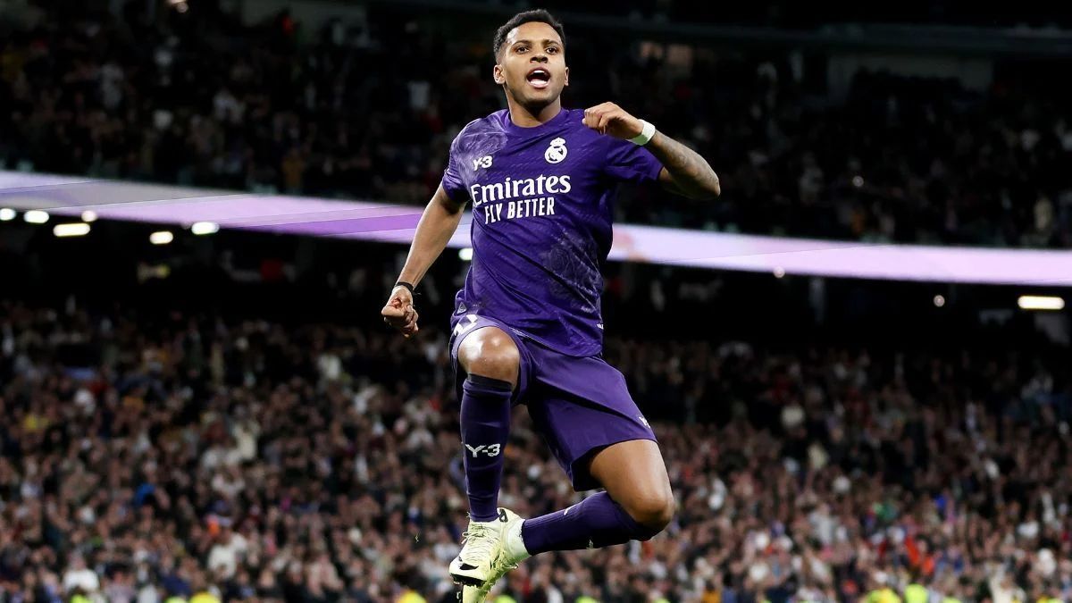 Rodrygo celebra un gol anotado con el Real Madrid