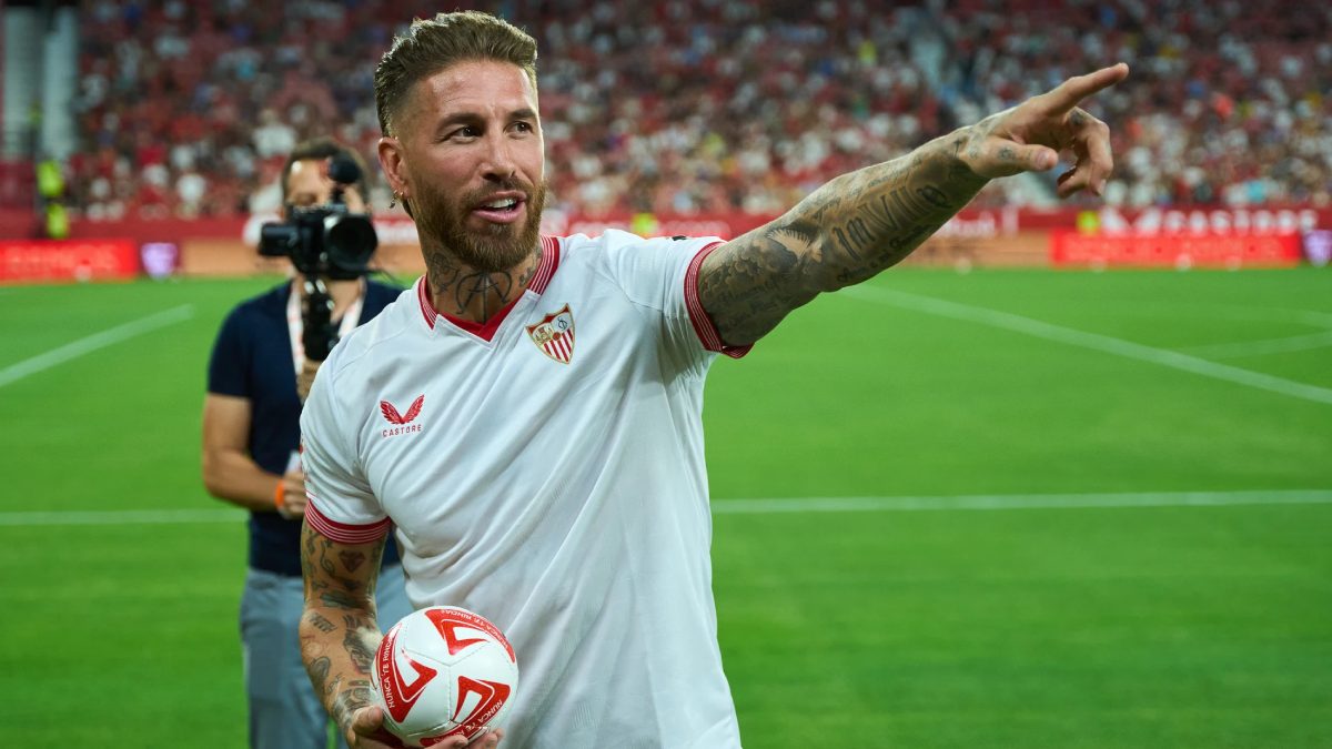 Sergio Ramos durante su presentación con el Sevilla
