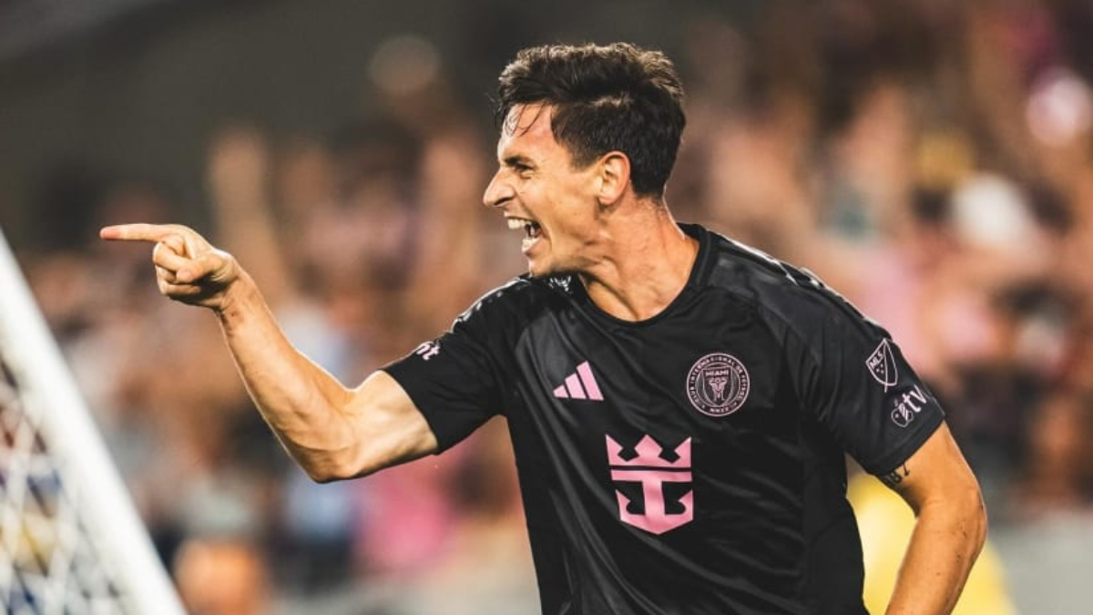 Tadeo Allende celebra un gol anotado con Inter Miami