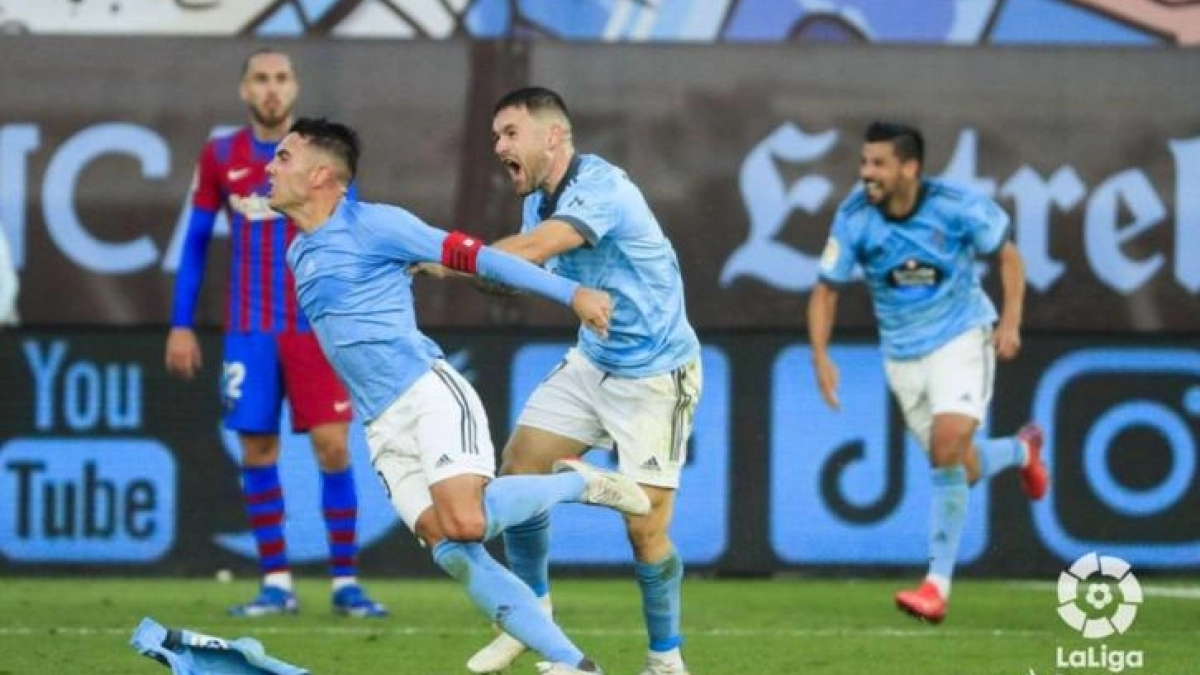 Iago Aspas celebra un tanto del conjunto gallego frente al FC Barcelona. Foto: Cadena SER