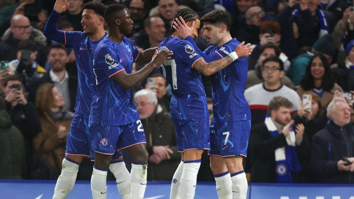 Chelsea players celebrate a goal