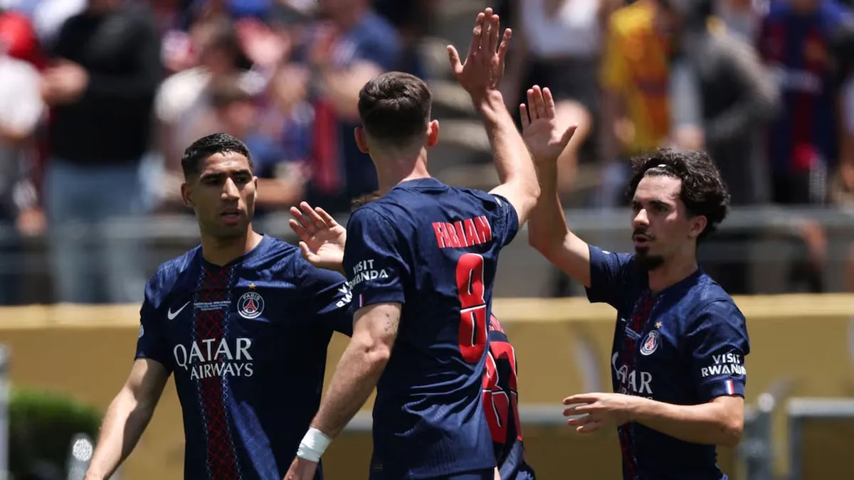 The PSG players celebrate a goal in the Club World Cup.
