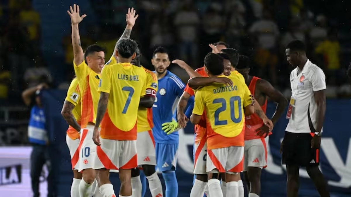 Los jugadores de Colombia celebran la victoria ante Venezuela