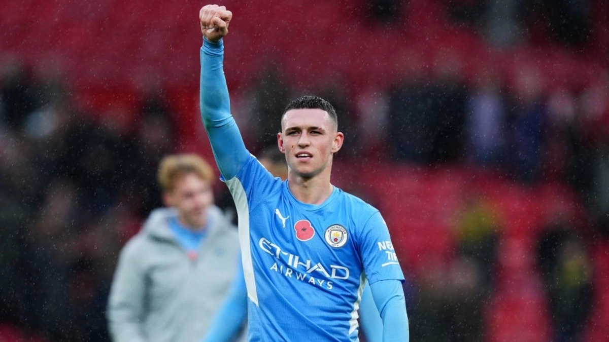 Foden celebrating Manchester City's victory