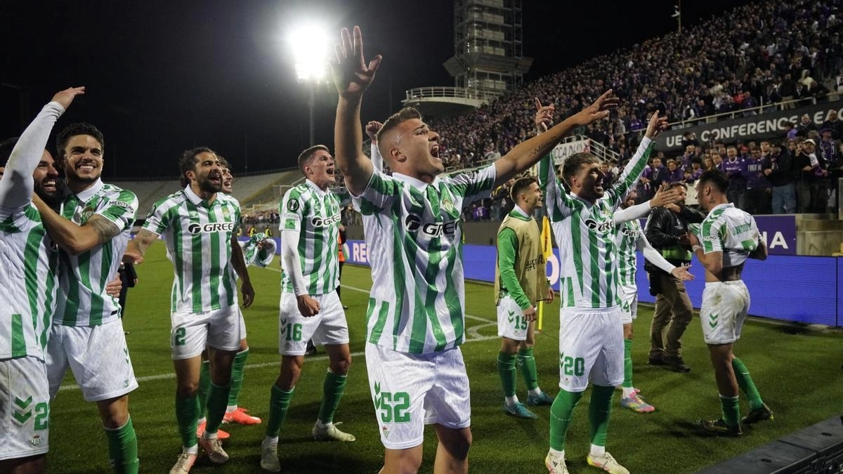 The Real Betis players celebrate a victory