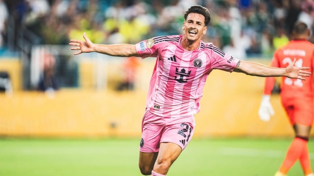 Tadeo Allende celebra un gol anotado con Inter Miami