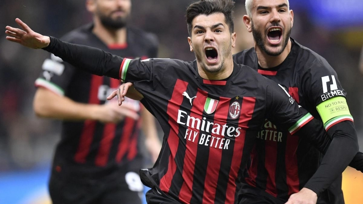 <p>Brahim Díaz celebrates a goal scored during his time at Milan</p>