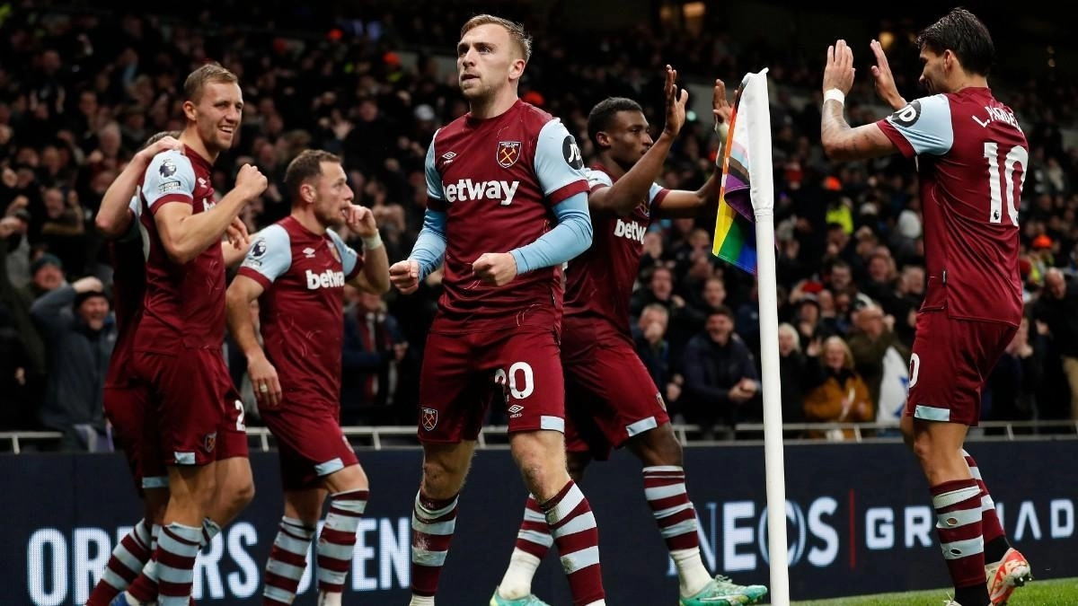 The West Ham players celebrate a goal