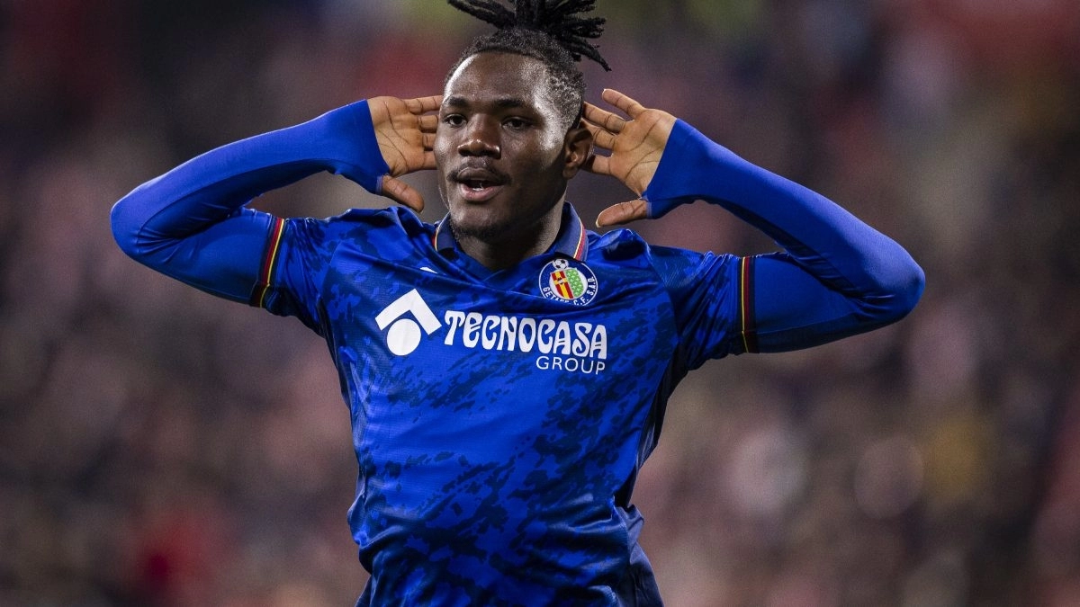 Christantus Uche celebrates a goal scored with Getafe