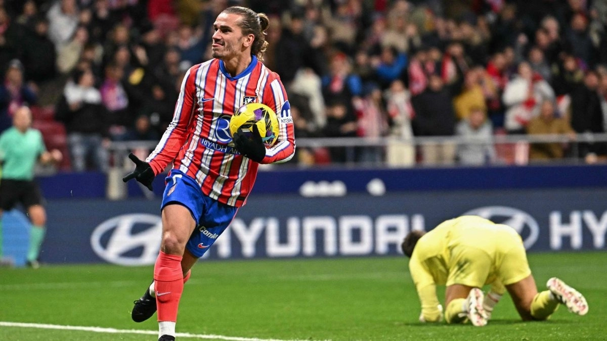 Antoine Griezmann celebrates a goal scored with Atlético de Madrid.