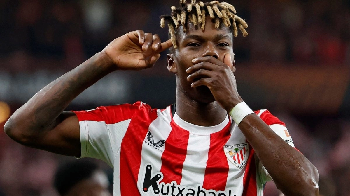 Nico Williams celebra un gol anotado con el Athletic Club