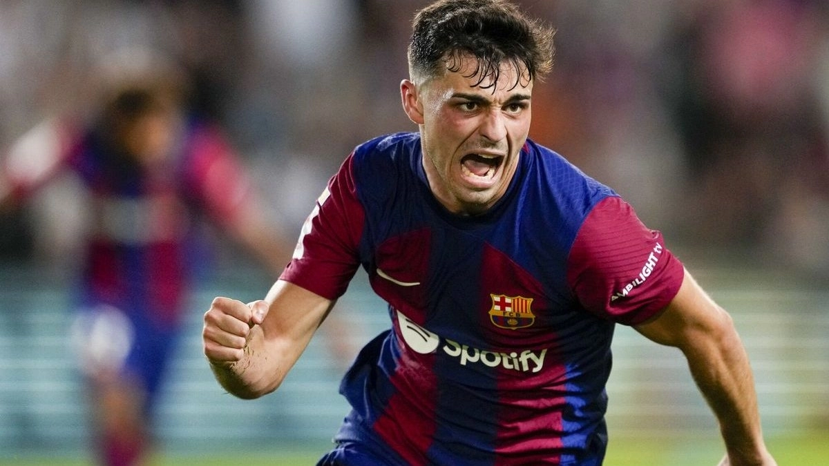 Pedri celebra un gol anotado con el Barcelona