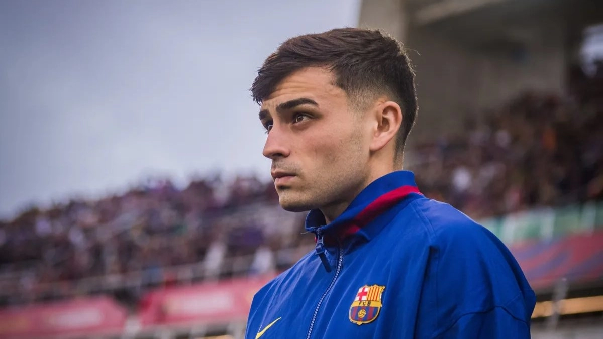 Pedri antes de un partido del FC Barcelona