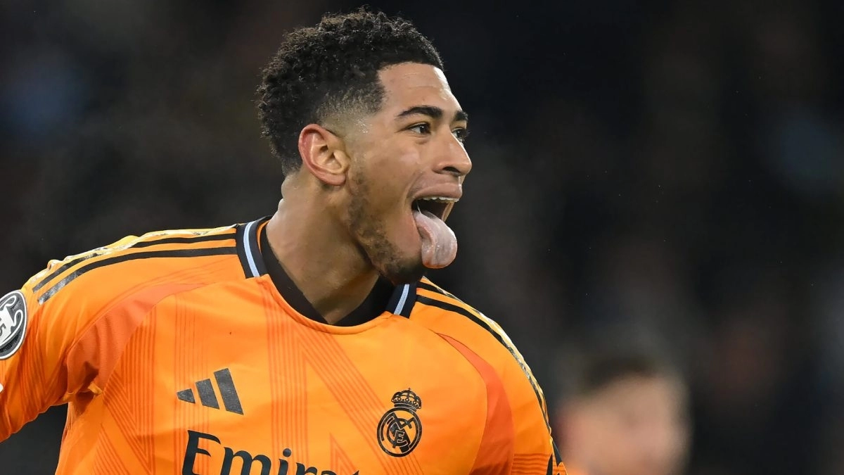 Jude Bellingham celebrates a goal scored against Real Madrid.