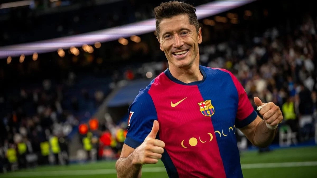 Robert Lewandowski celebra una victoria del FC Barcelona