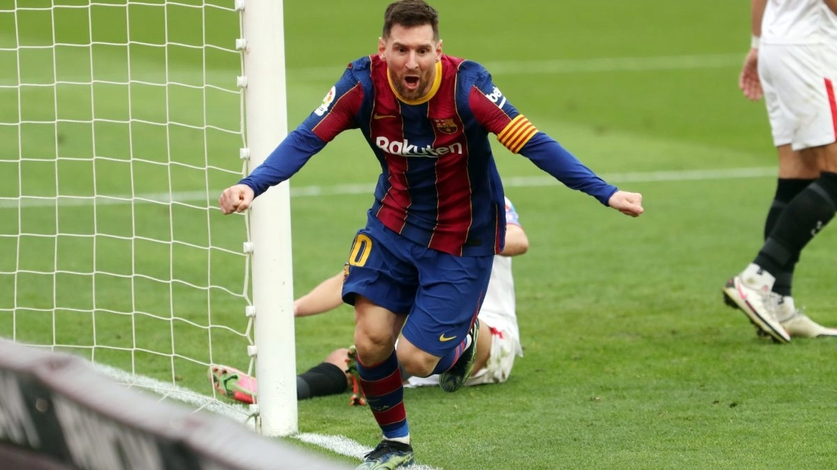 <p>Leo Messi celebrates a goal for Barcelona</p>