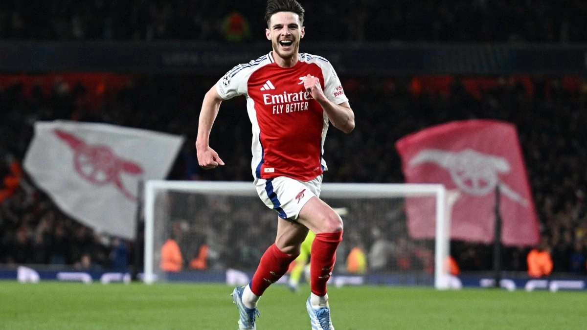 Declan Rice celebra un gol anotado con el Arsenal