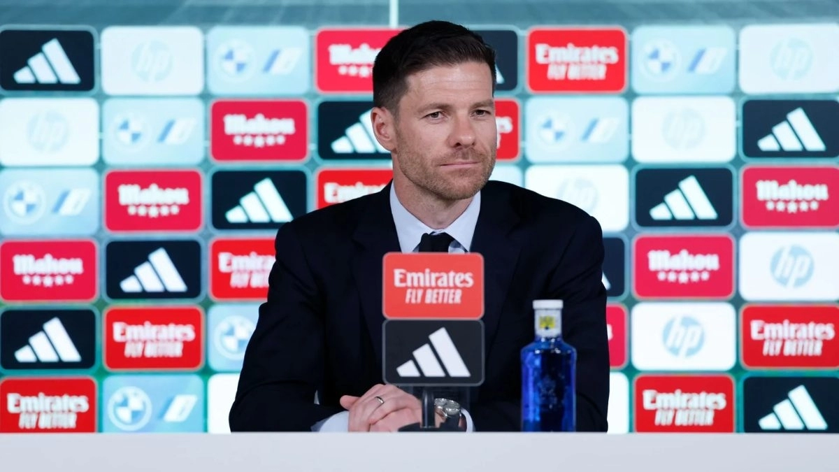 Xabi Alonso during a press conference with Real Madrid