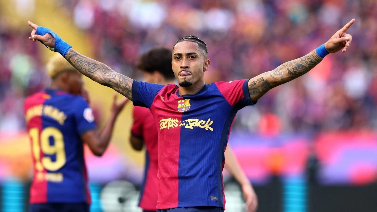 Raphinha celebra un gol del Barcelona