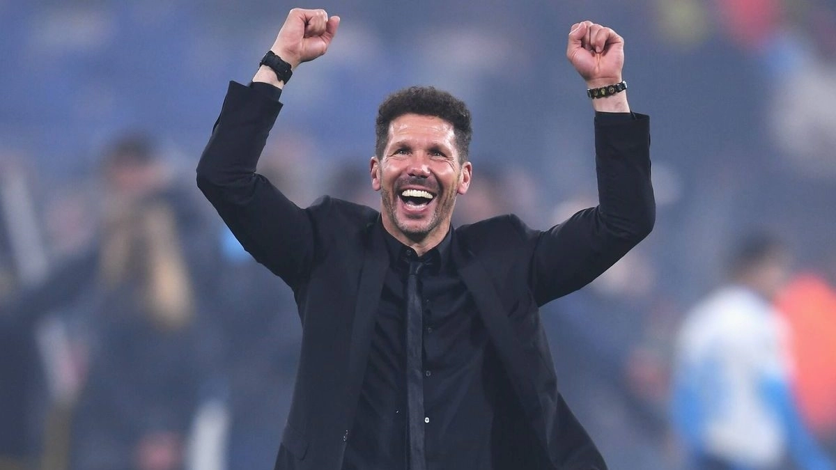 Diego Simeone celebrates an Atlético de Madrid victory