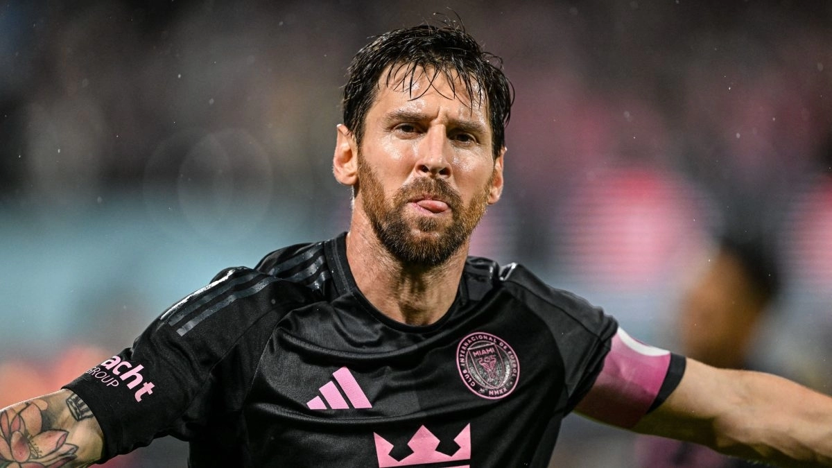 <p>Leo Messi celebrates a goal with Inter Miami</p>