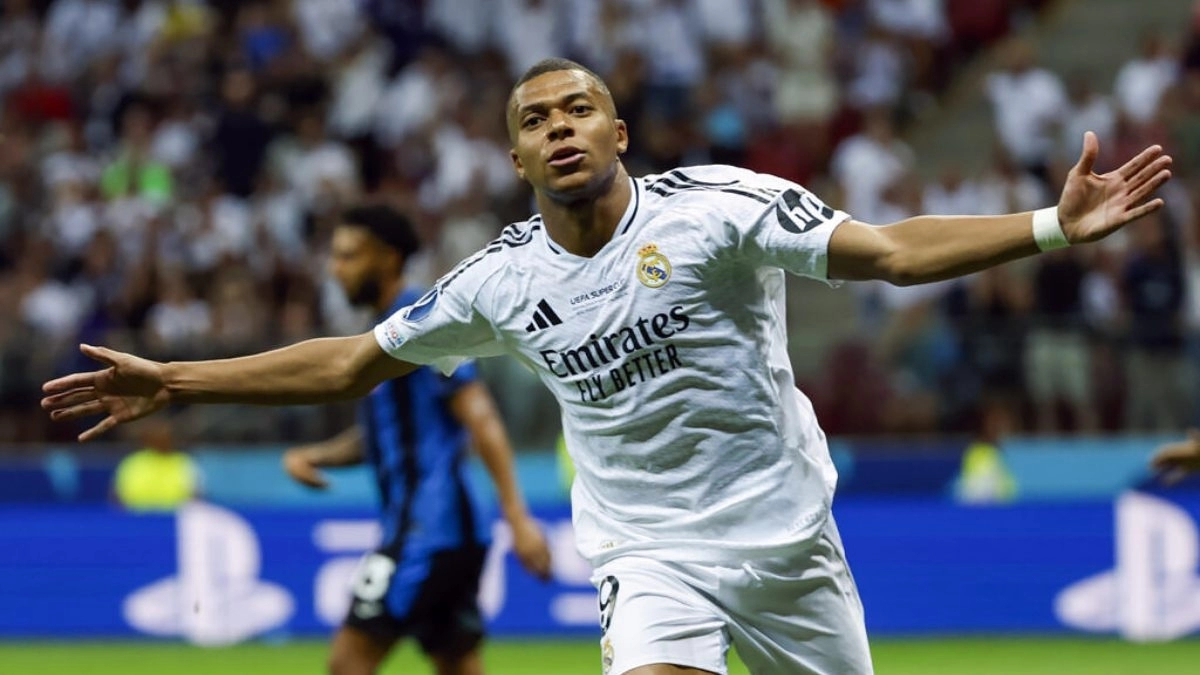 Kylian Mbappé celebra un gol anotado con el Real Madrid