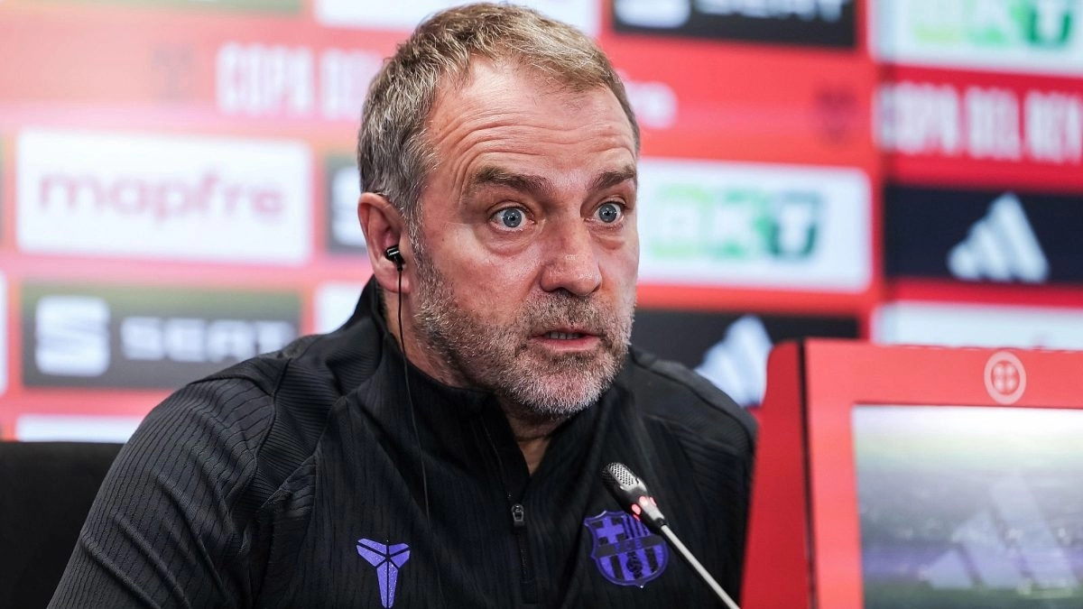 Hansi Flick durante una rueda de prensa con el FC Barcelona